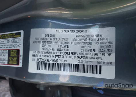 2011 Mazda Cx-9 Grand Touring from USA, damaged, VIN JM3TB2DA6B0316146